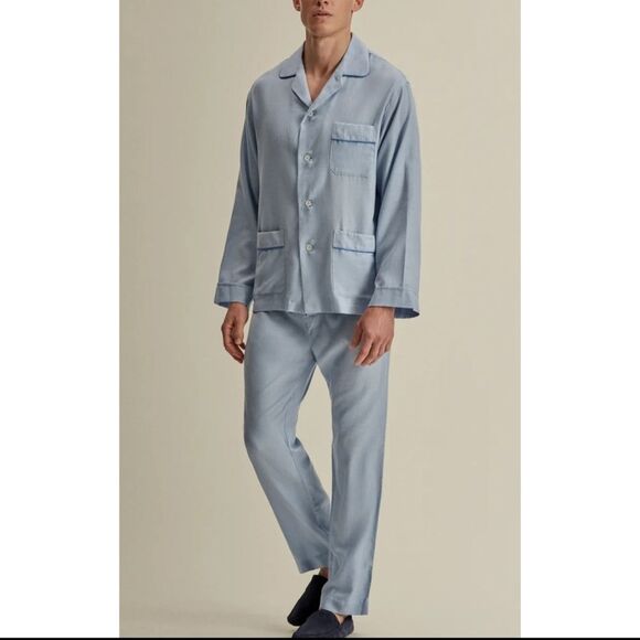 Thom Sweeney Brushed Cotton Pyjamas Blue Size Small - Picture 2 of 15